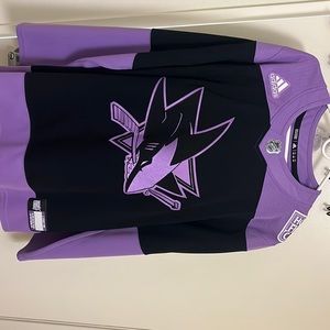 Purple San Jose sharks breast cancer awareness jersey